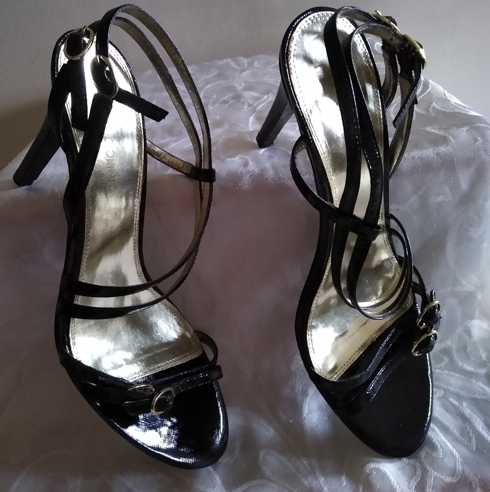 SNAG OFFER NOW @ $12! Enzo Angiolini BLK Hi Heel Patent Leather Sandals, 8M